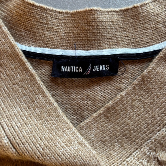 Nautica Jeans Women’s Camel Tan V Neck Cable Knit Sweater Soft Preppy Minimalist - Picture 7 of 13